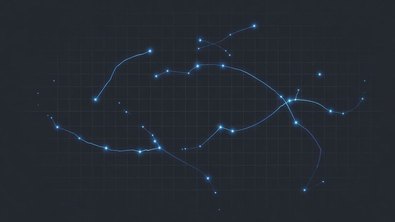 Abstract cyan lightning arcs and sparse MoE node graph on charcoal