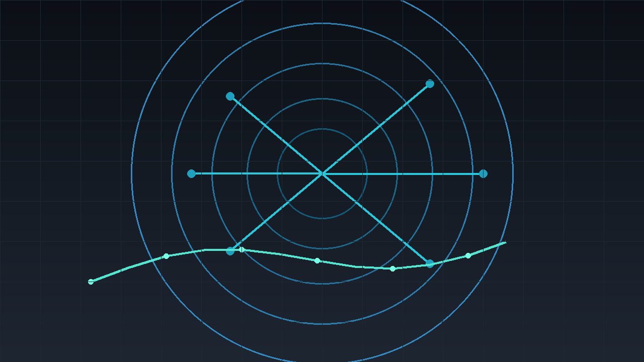 Abstract cyan multi-camera trajectory vectors on charcoal, AV VLA concept