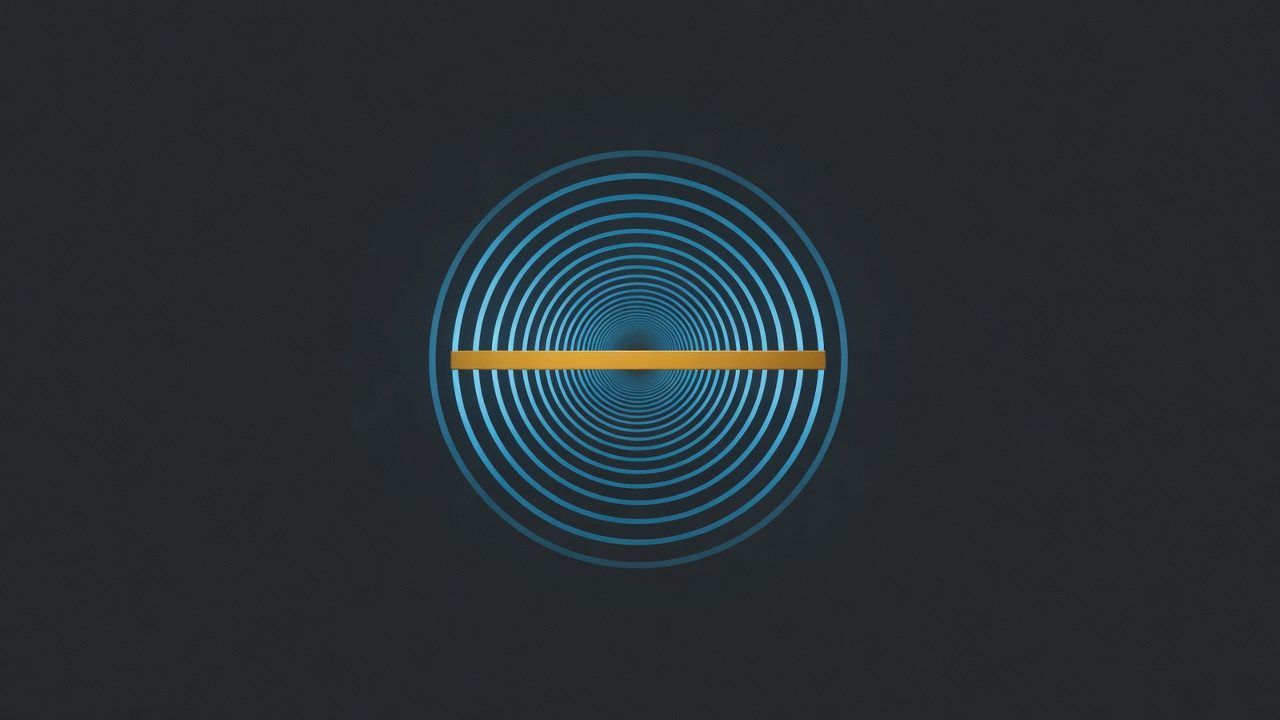 Abstract dark field with a cyan lattice and an amber restraint bar, AI-generated